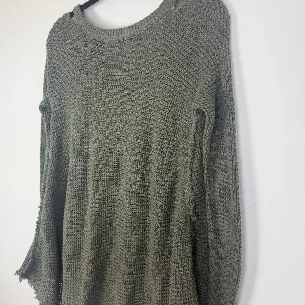 Free People Womens Moonshine Cold Shoulder Hi-Lo V-Neck Olive Green Sweater XS